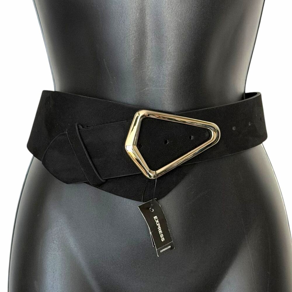 Express NWT Black Wide Waist Belt Geometric Triangle Buckle Chic Size M/L